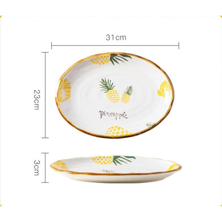 Bộ chén đĩa khay sứ cao cấp Dứa nhiệt đới Decor trang trí bàn ăn