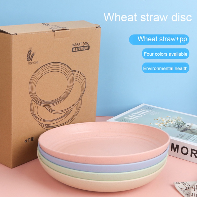 Đĩa đựng thức ăn hình tròn chất liệu lúa mid dày dặn cho học sinh