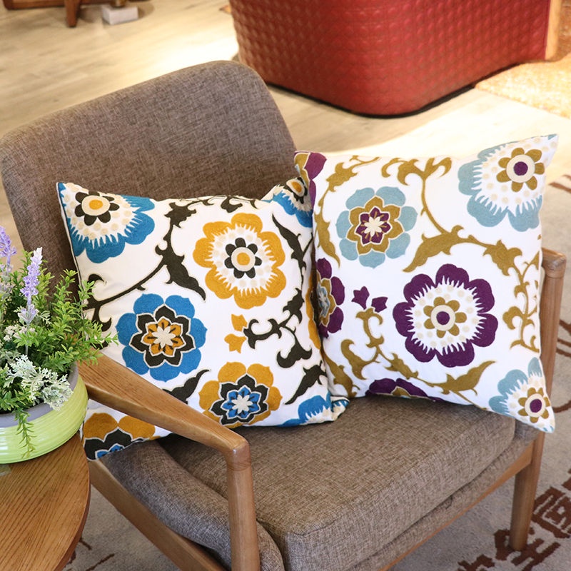 Vỏ Gối Tựa Bằng Cotton Lanh Dày Thêu Họa Tiết Hoa Phong Cách Bắc Âu Độc Đáo Có Thể Giặt Sạch