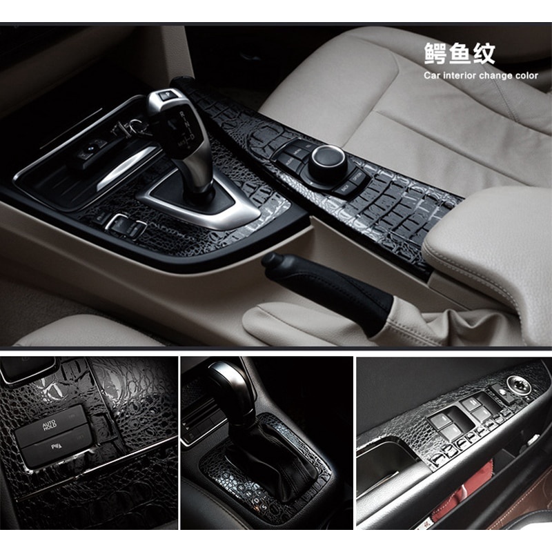 Rehoboth 10cm / 20cm x 152cm Đen Crocodile Leather Grain Texture Vinyl Xe Bọc Sticker Decal phim dính Sticker nội thất xe Styling Che Wrapping