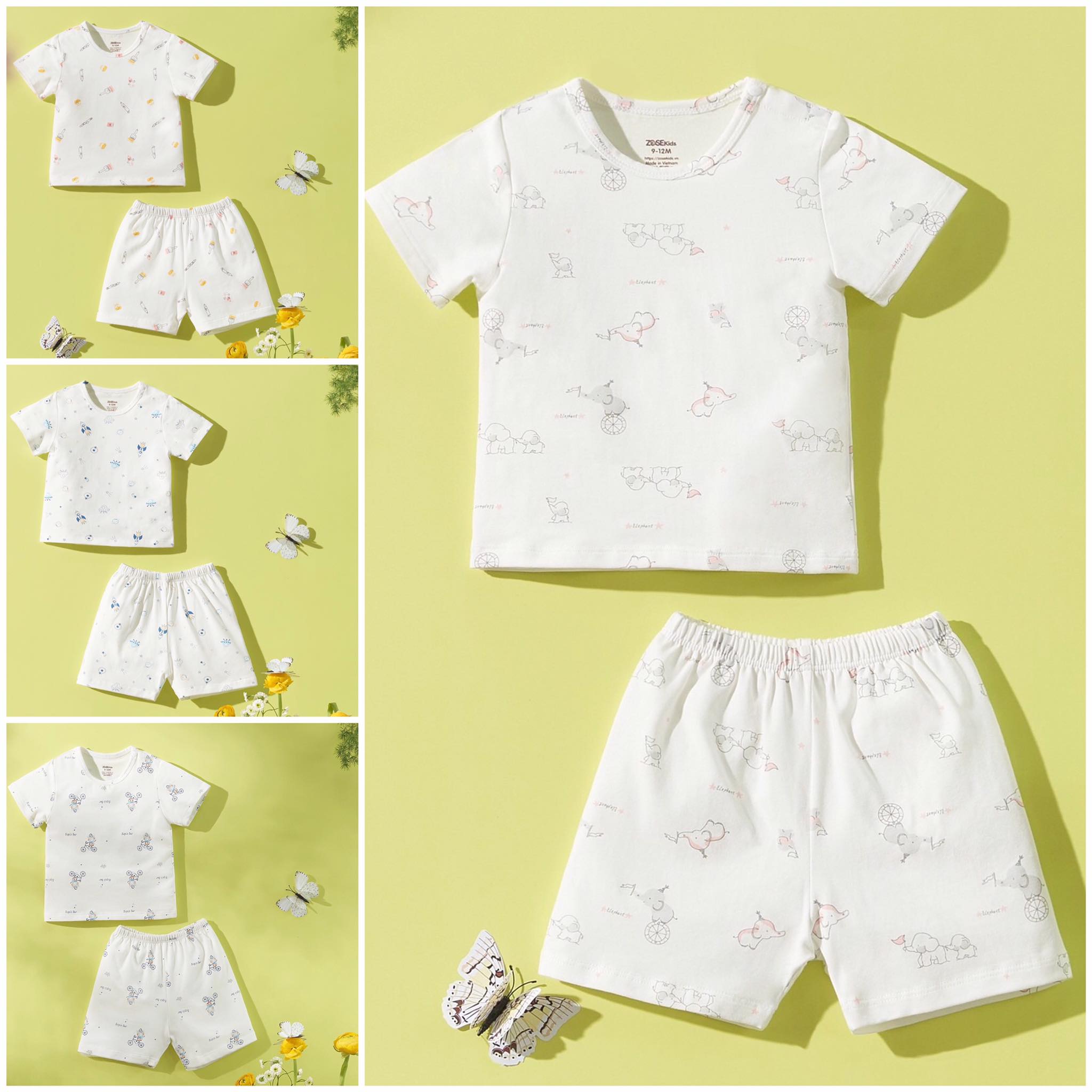 [Chính Hãng] Bộ cộc tay cài vai quần đùi cotton họa tiết trẻ em Zose Kids