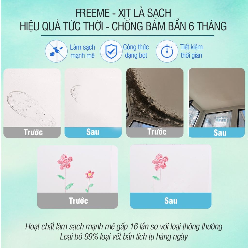 Tẩy vết bẩn trên tường Freeme, tẩy mốc tường, tẩy mực, làm sạch tường - Nhập khẩu Hàn Quốc 500ml TTT