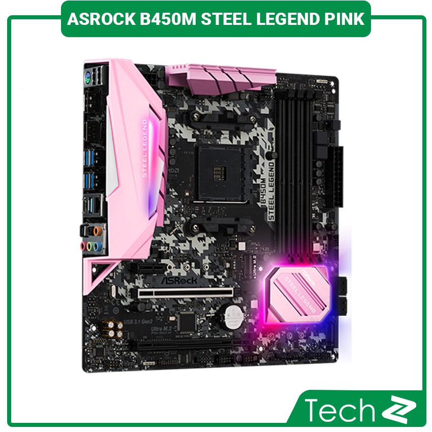 Mainboard ASROCK B450M STEEL LEGEND (Pink Edition)  (AMD B450, Socket AM4, ATX, 4 khe RAM DDR4) | BigBuy360 - bigbuy360.vn