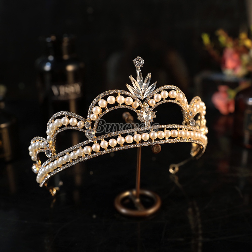 Băng Đô Vương Miện Đính Đá Và Ngọc Trai Nhân Tạo Thời Trang