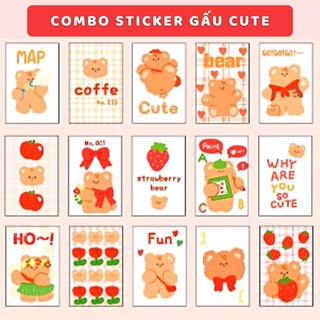 Set 50 sticker hình gấu đáng yêu combo nhãn dán trang trí sổ tay stickerbosuashop