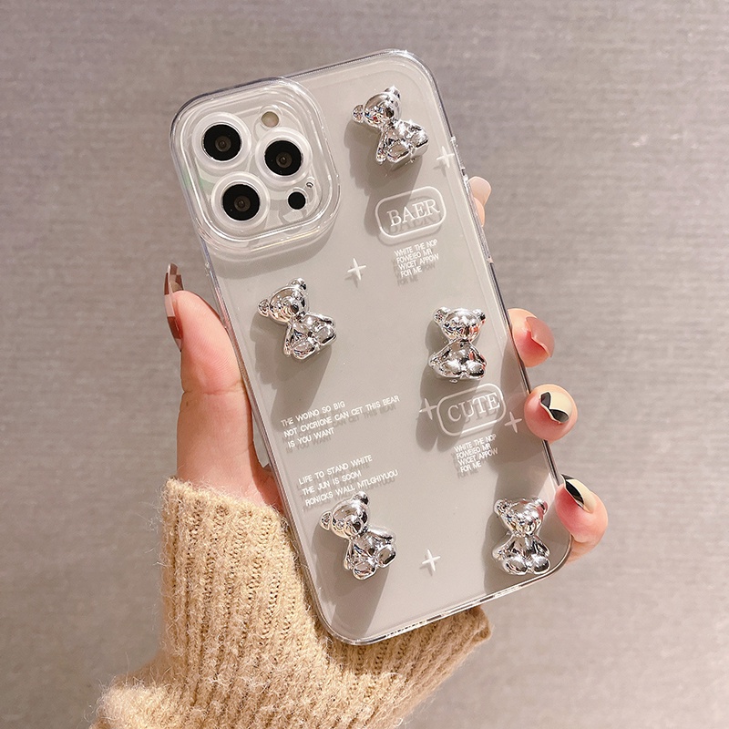 Dễ Thương Ốp Điện Thoại Mềm Trong Suốt Chống Sốc Hình Gấu Bạc Cho iphone 15 14 13 12 11 pro max xs xr x 8 7 plus + se 2020