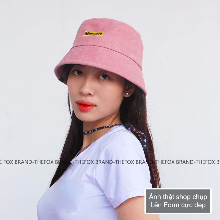Mũ bucket nam nữ Unisex vành cụp chất nhung tăm phong cách Ulzzang thêu hình Memorie