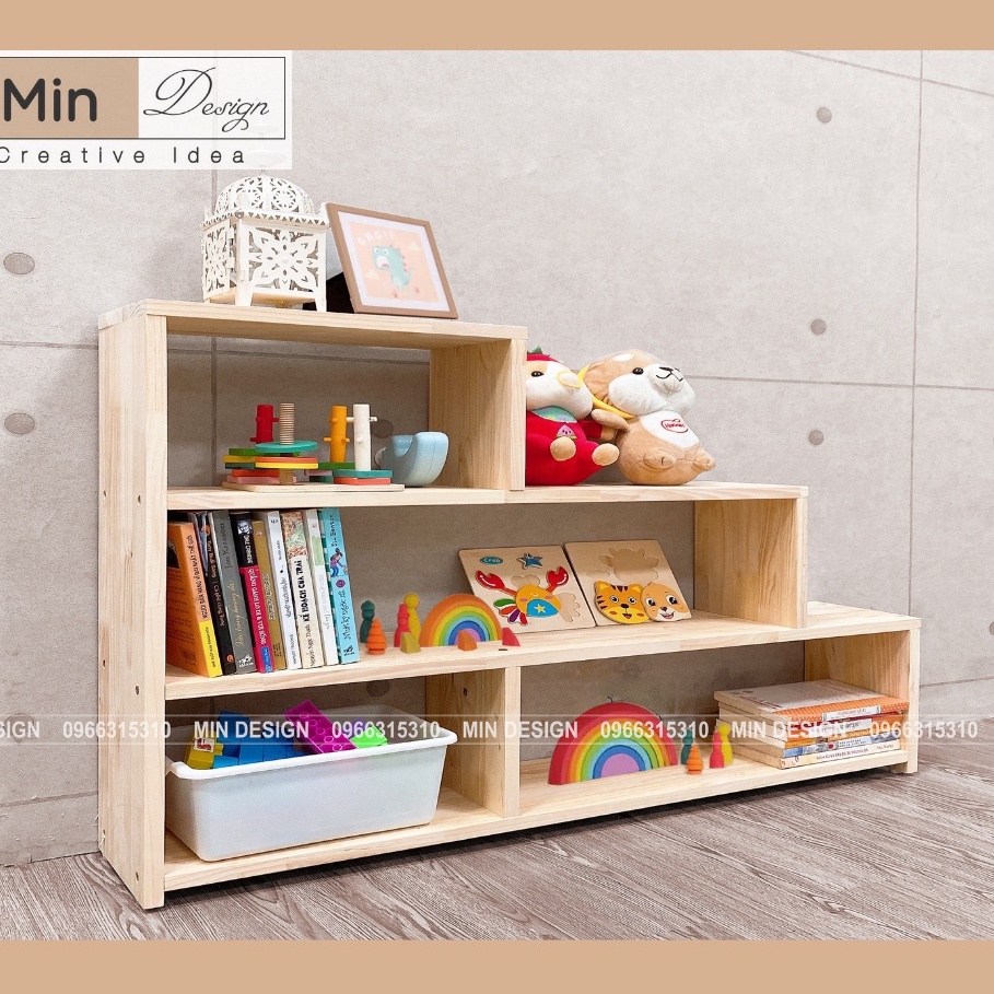 Kệ tủ sách, đồ chơi cho bé gỗ Thông tự nhiên nhập khẩu 100% đã xử lý chống mối mọt!