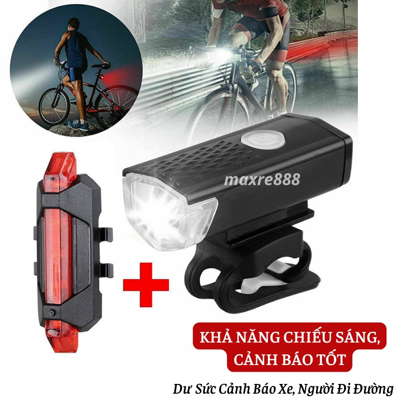 Đèn Pin Xe Đạp Thể Thao, Đèn Led Báo Hiệu Xe Siêu Sáng Chống Nước Tốt Sạc USB An Toàn Full Box