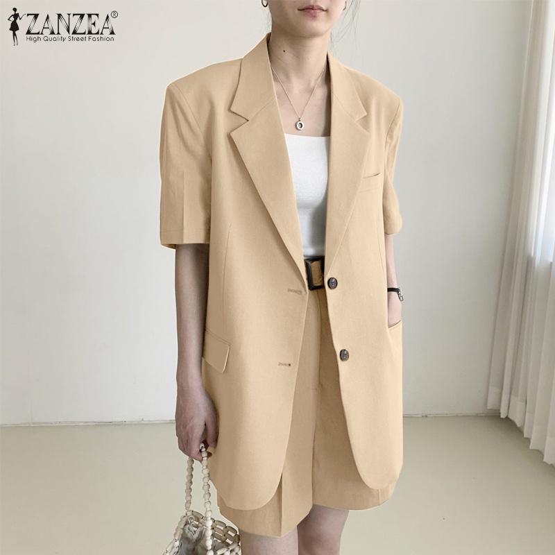 Set áo tay 3 / 4 phối túi + quần short Zanzea thời trang nữ