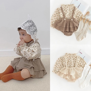 Set Áo Hoa Kèm Quần Yếm Cho Bé Gái Từ 0-24 Tháng Tuổi