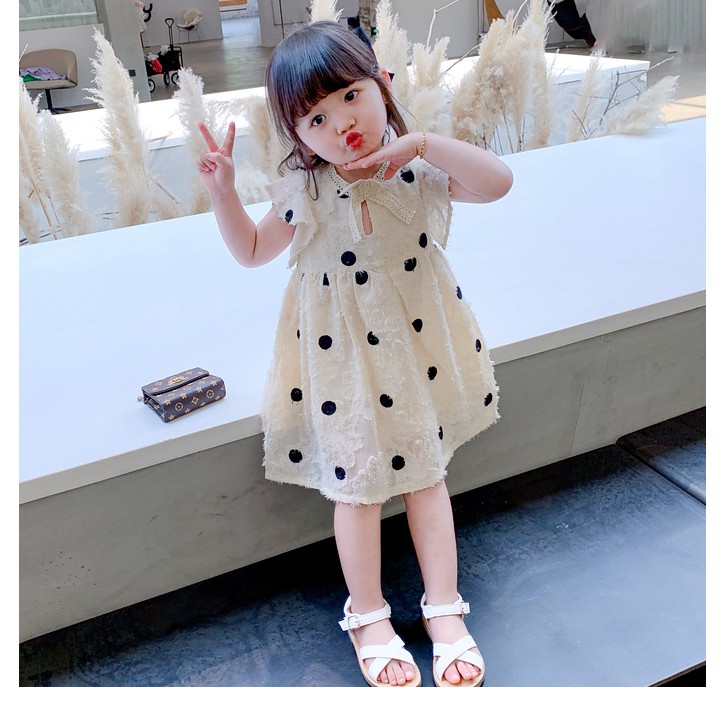 [SALE HOT 2020]Váy trẻ em tiểu thư TT10 chấm bi trắng ren hai lớp hàng quảng châu cao cấp cho mùa hè