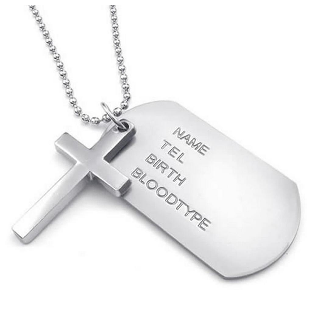 Jewelry Men's Necklace, Army Style Cross Tags Dog Tag Alloy Pendant with 68cm Chain, sier