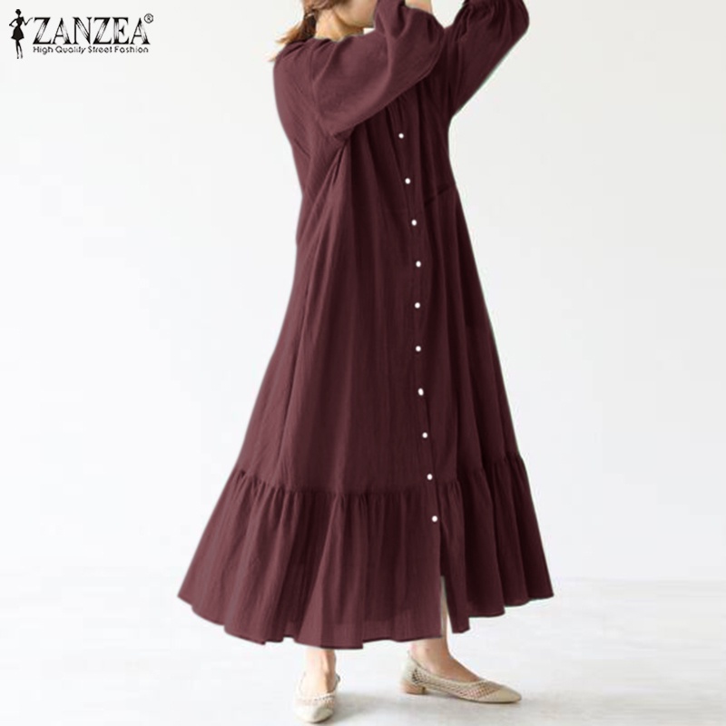Đầm dài Zanzea tay nhún thun thời trang nữ tính