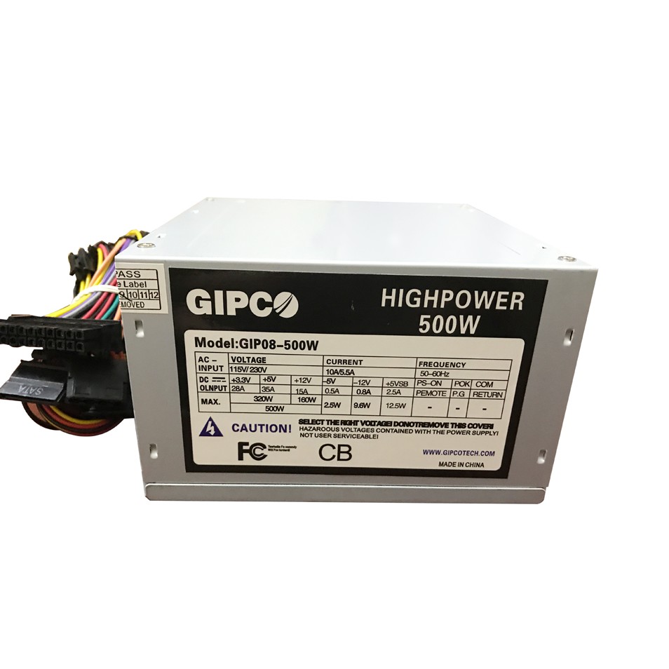 Nguồn điện GIPCO 500W Fan 8 cm- Bảo hành 12 tháng