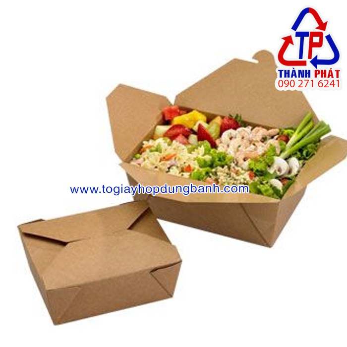 50 Hộp giấy nắp gài kraft đựng salad - Hộp giấy nắp gài đựng thức ăn - hộp giấy kraft đựng cơm