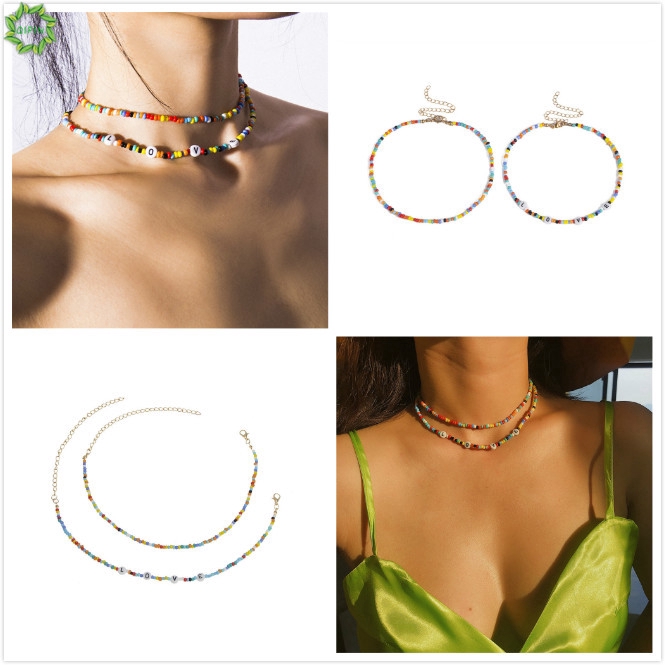 Bộ 2 cái vòng cổ chuỗi hạt hình chữ LOVE phong cách Boho đơn giản