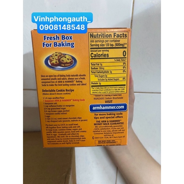 Bột Baking soda Arm &amp; Hammer chính hãng- Nhập khẩu Mỹ 454gr