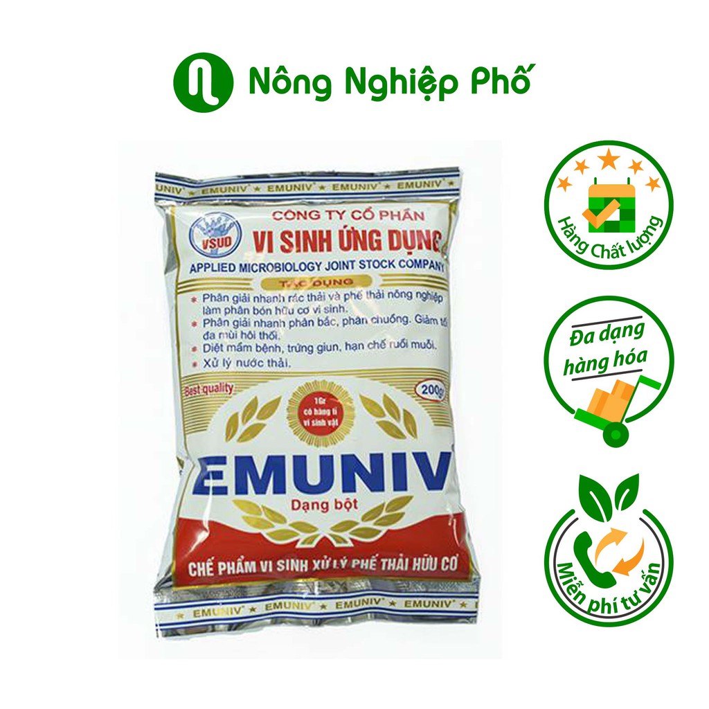 [PHÂN HỮU CƠ VI SINH] Chế Phẩm Vi Sinh EMUNIV  Ủ Phân Và Rác Thải Hữu Cơ Gói 200 Gram