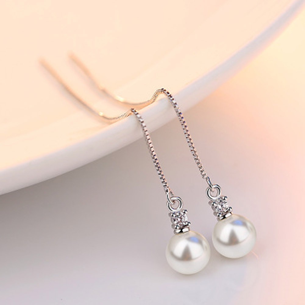 Khuyên tai dáng dài đính ngọc trai sang trọng hợp thời trang