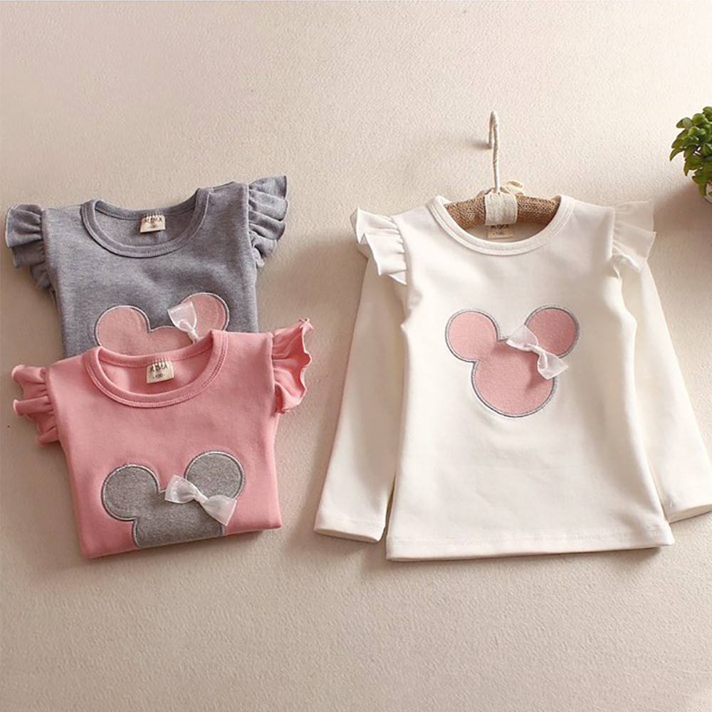 Áo thun tay dài cổ tròn in họa tiết hoạt hình cho bé gái 1-7 tuổi