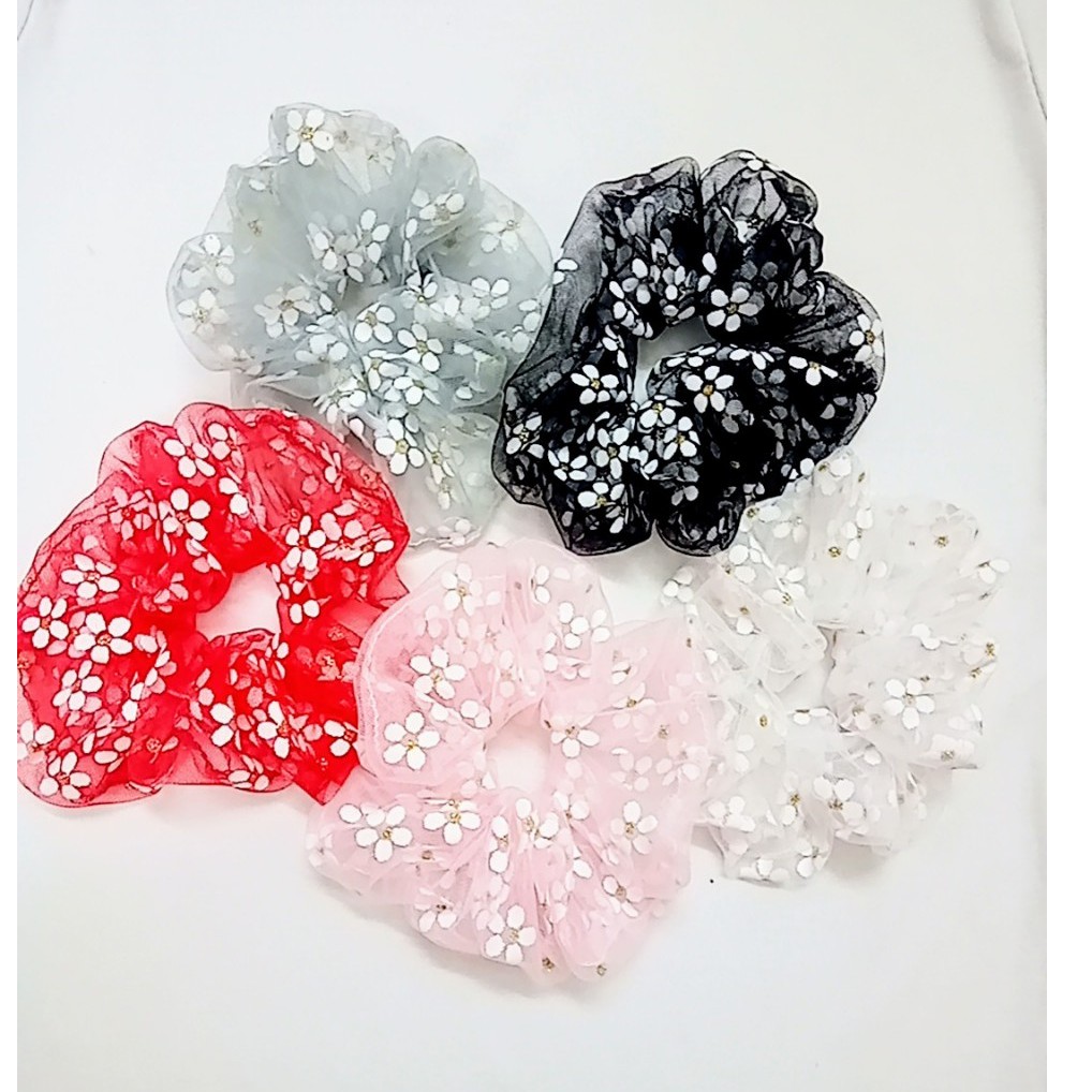 CỘT TÓC SCRUNCHIES VẢI HOA CÚC LƯỚI THỜI TRANG