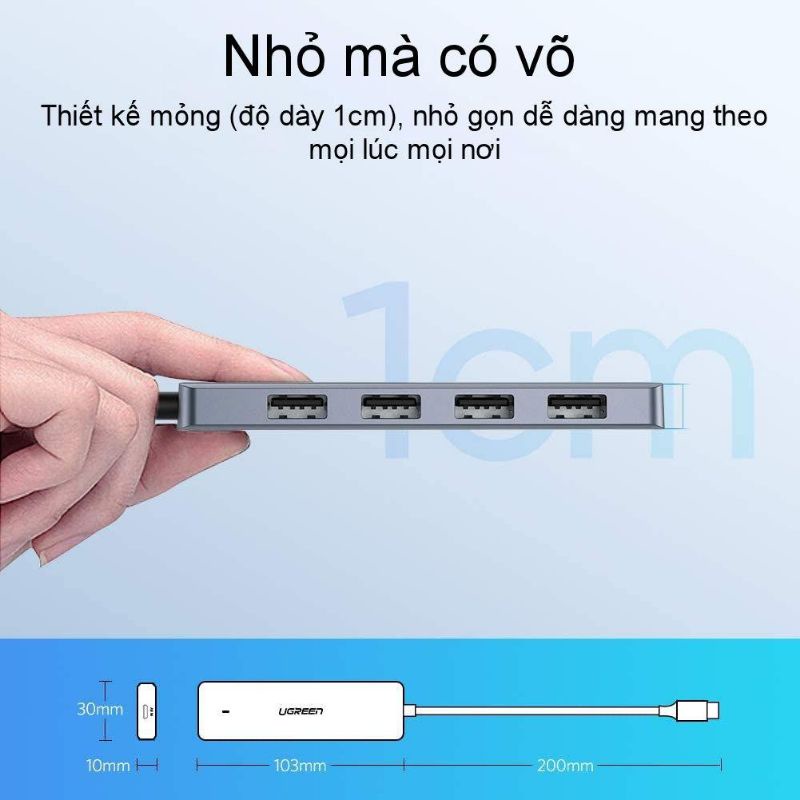 Hub bộ chia 4 cổng USB 3.0 hỗ trợ cấp nguồn Micro USB chính hãng Ugreen 50985 cao cấp