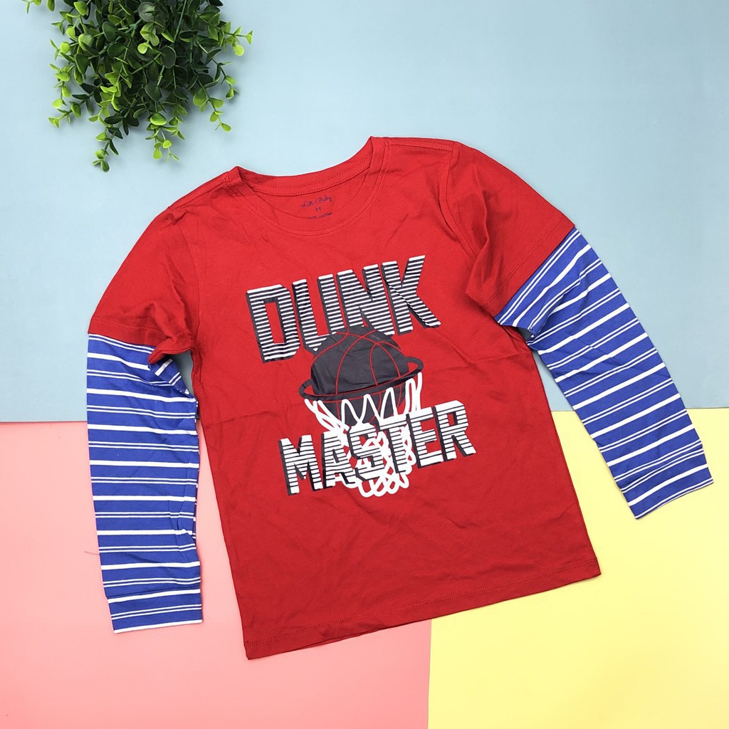 Áo cotton thu đông bé trai dài, phối tay in hình size 11-16T, cho bạn từ 31-45kg, chất cotton dày dặn, đanh tay
