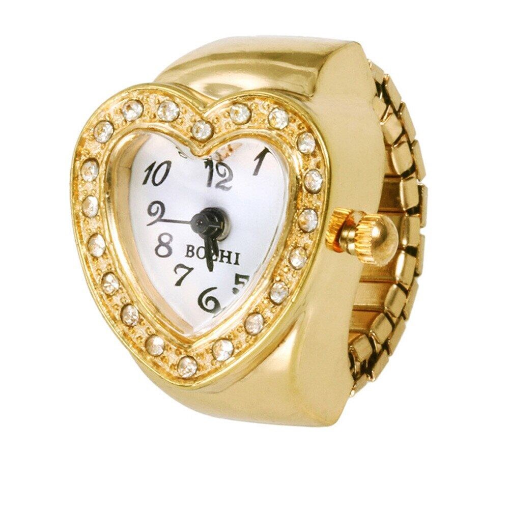 Nhẫn đồng hồ nam nữ, đồng hồ đeo ngón tay độc đáo mạ vàng đính đá làm trang sức đẹp
