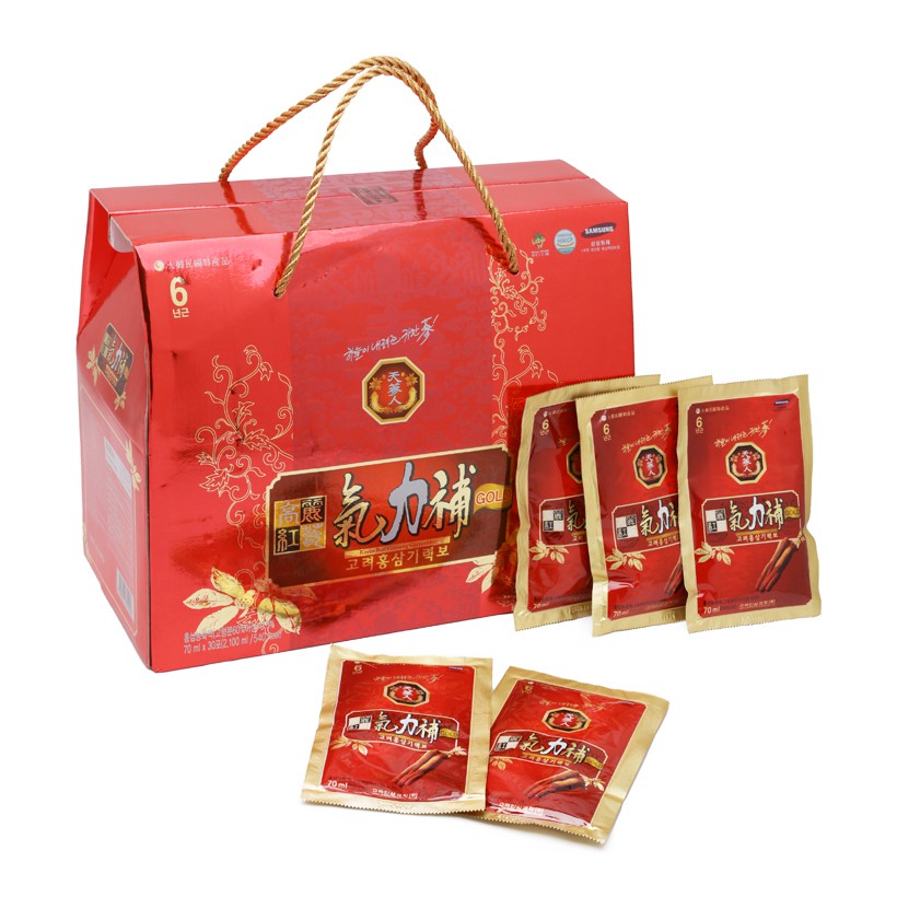 Nước Hồng Sâm 6 năm tuổi Bio quai xách vàng 30 gói 70ml Quà tặng sang trọng