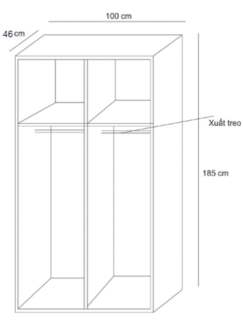 Tủ quần áo gỗ công nghiệp rộng 1m cao 1m85 màu lim