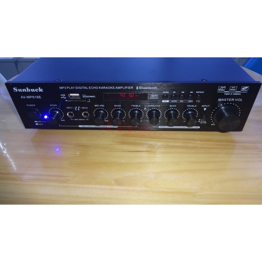 Ampli Karaoke Bluetooth Sunbuck MP618E Tặng Kèm 2 Mic Không Dây