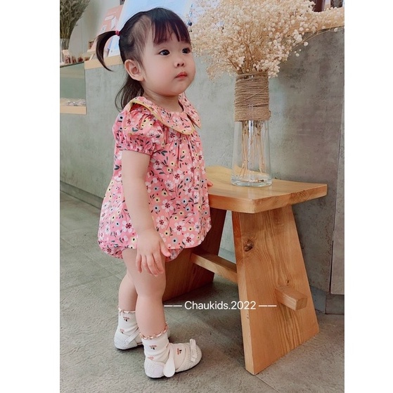 Bộ cộc tay bé gái, Bộ hoa nhí quần chip viền vàng bé gái