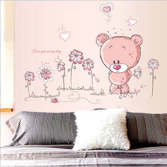 Decal trang trí tường - Chú gấu teddy hông xinh xắn