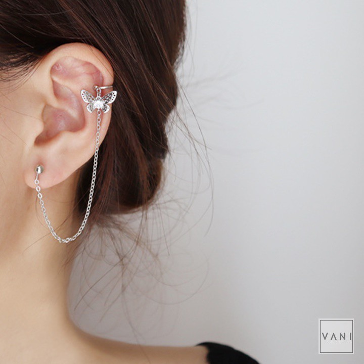 ( 1 Chiếc ) Kẹp Vành Tai Hình Bướm Nhỏ Phối Xích Đính Đá Mẫu 2 - Vani Store