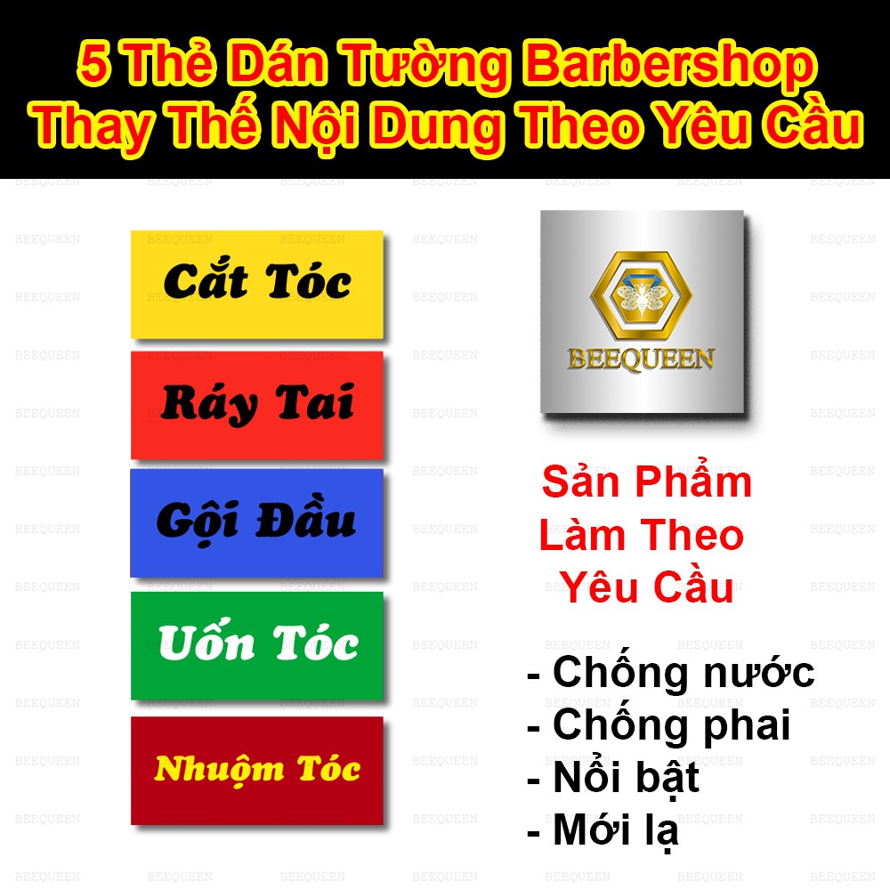 Combo 5 Thẻ Dán Tường Barber Shop - Tiệm Hớt Tóc Chống Nước Chống Phai - Thẻ dịch vụ dán tường mẫu mới