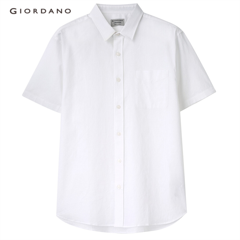 Áo sơ mi GIORDANO 01041480 tay ngắn vải cotton lanh cho nam