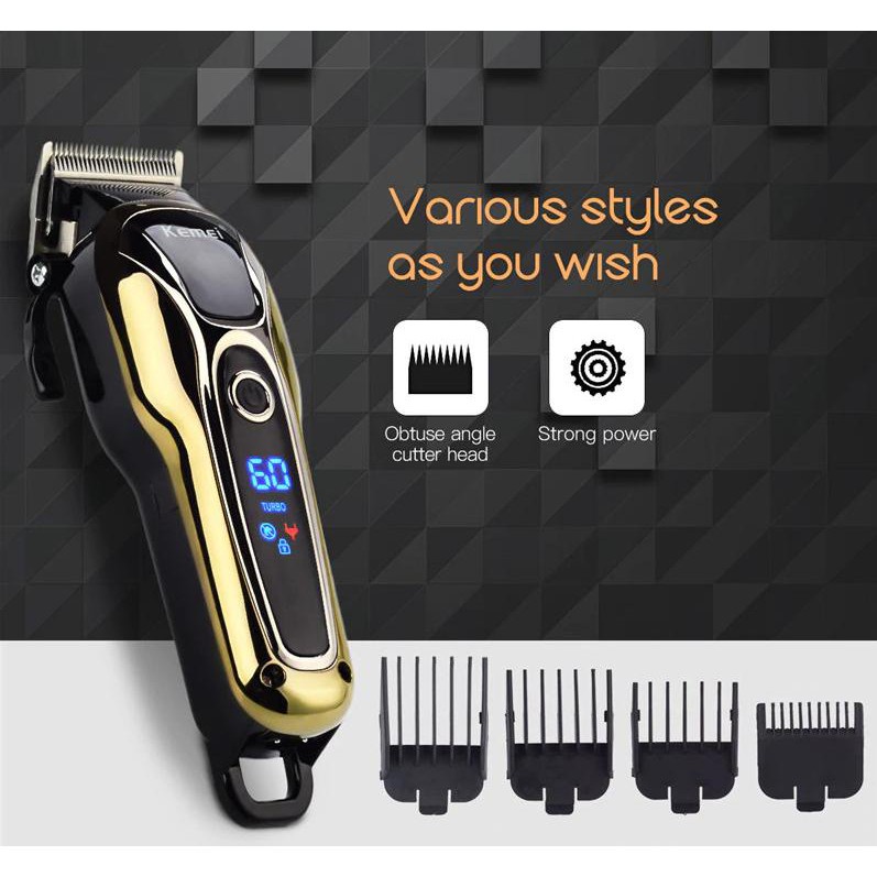 Tông đơ cắt tóc không dây chuyên nghiệp Kemei KM-1990 chế độ Turbo siêu mạnh ,Hàng Chính Hãng