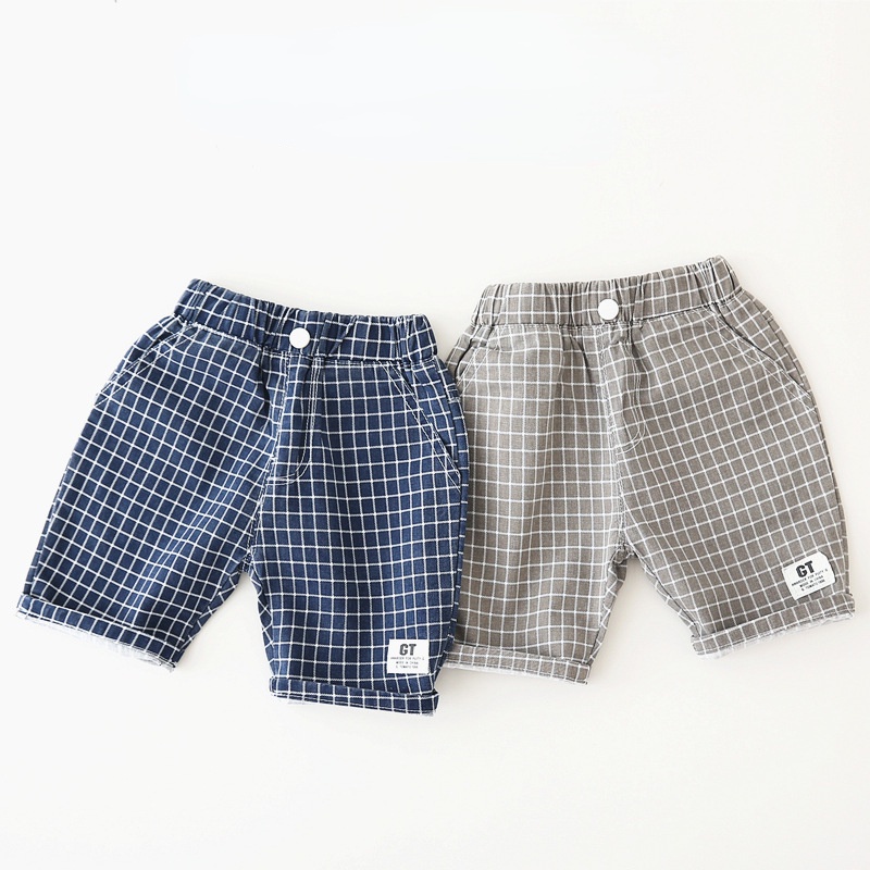 Quần short vải cotton kẻ sọc ca rô thời trang mùa hè dành cho bé trai 90-130cm