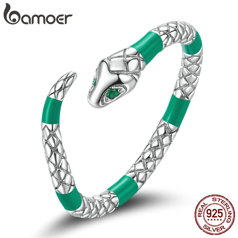 Nhẫn hở Bamoer BSR233 bạc 925 hình con rắn lục dạ quang thời trang nữ