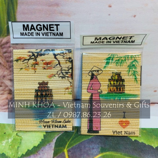 Set Dán Nam Châm Mành Tre Lưu Niệm Phong Cảnh Việt Nam - Handmade Bamboo Fridge Magnet