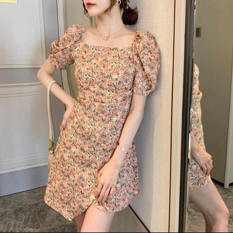 Đầm bigsize nữ đầm tay phồng váy hoa nhí vintage đầm cổ vuông đầm hở lưng váy tiểu thư sang chảnh đầm dự tiệc sang trọng
