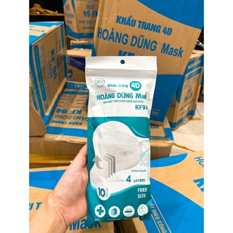 Set 10 Khẩu Trang Y Tế 4 Lớp KF94  Kháng Khuẩn Và Chống Bụi Mịn Cao Cấp Hoàng Dũng