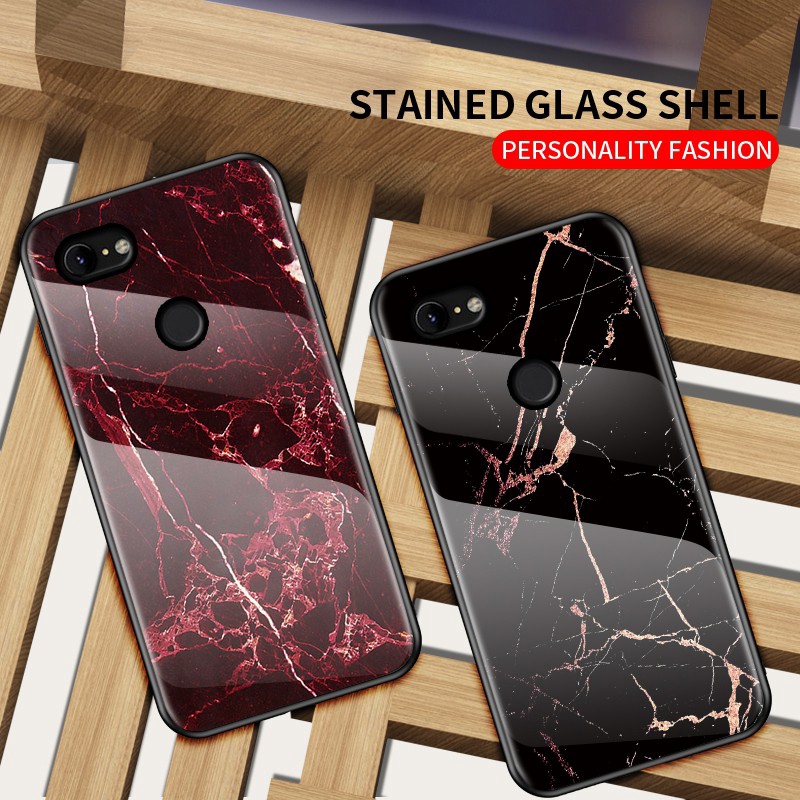 Case Google Pixel 3AXL Pixel 3XL Pixel 2XL Pixel XL Marble Tempered Glass Protective Back Cover