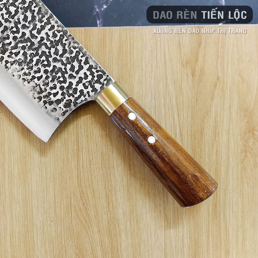 Dao Chặt Xương Thép Nhíp Ô Tô Dập Vân 2 Mặt Cao Cấp - Cán Cẩm Chỉ Khâu Đồng