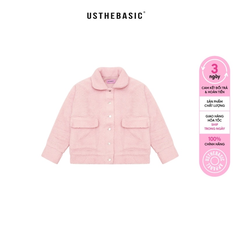 Usthebasic - Áo khoác lông Faux Fur Embroidered Logo Jacket
