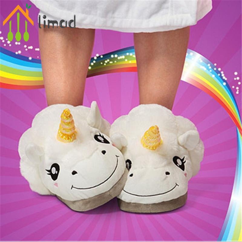 【COD】# limad Home shoe Fashion Fantasy White Unicorn Plush Cotton Slippers Slip On Adult Size