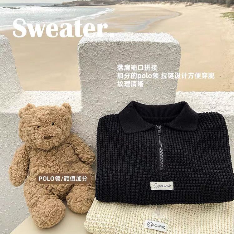 Hàng Mới Về Áo Khoác POLO Dệt Kim Phối Khóa Kéo Thời Trang Mùa Thu Cho Bé Trai