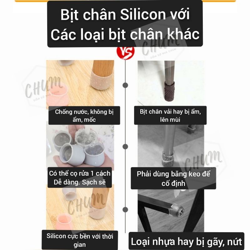 bịt chân bàn, ghế silicon giúp giảm ồn, bảo vệ bàn, ghế