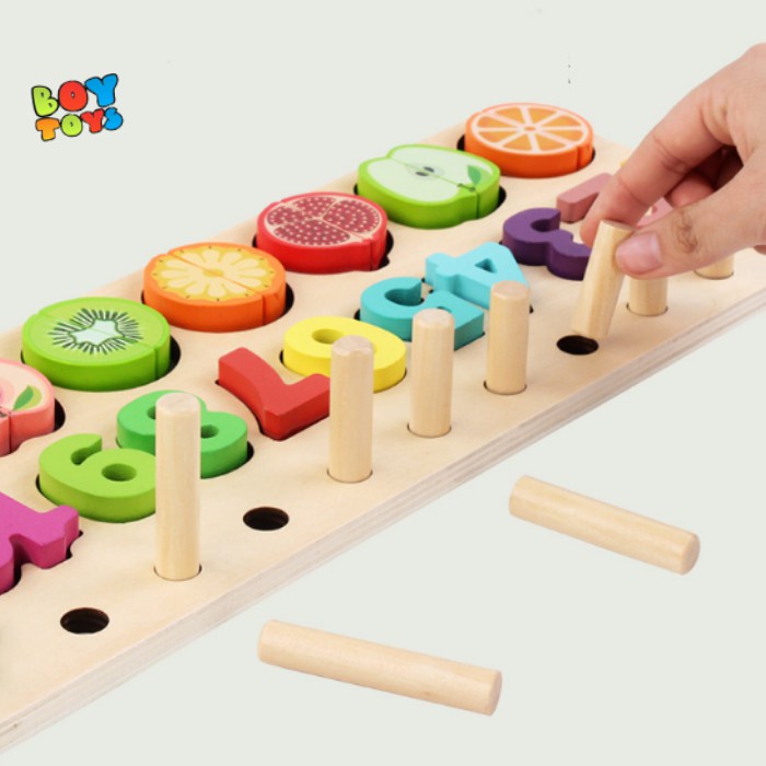 Bộ giáo cụ Montessori xếp gỗ số, khối cột, cắt hoa quả giáo dục sớm cho bé thông minh hơn (Chính hãng Moondog)